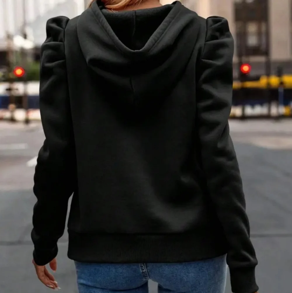 NEW! Black Puff Sleeves Sweatshirt Hoodie - Picture 2 of 12